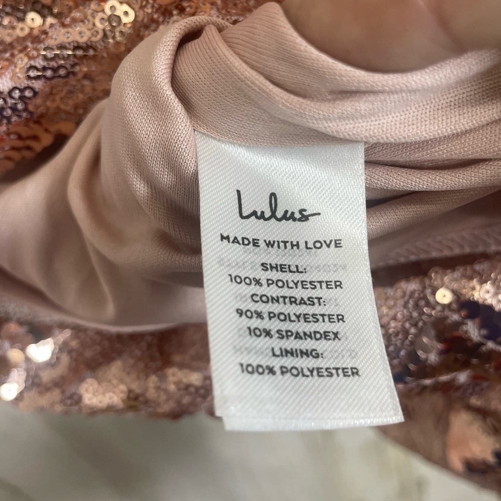 Lulus Glamorous Lifestyle Rose Gold Sequin Strapless Bodycon Dress‎ size L Party - Picture 8 of 8